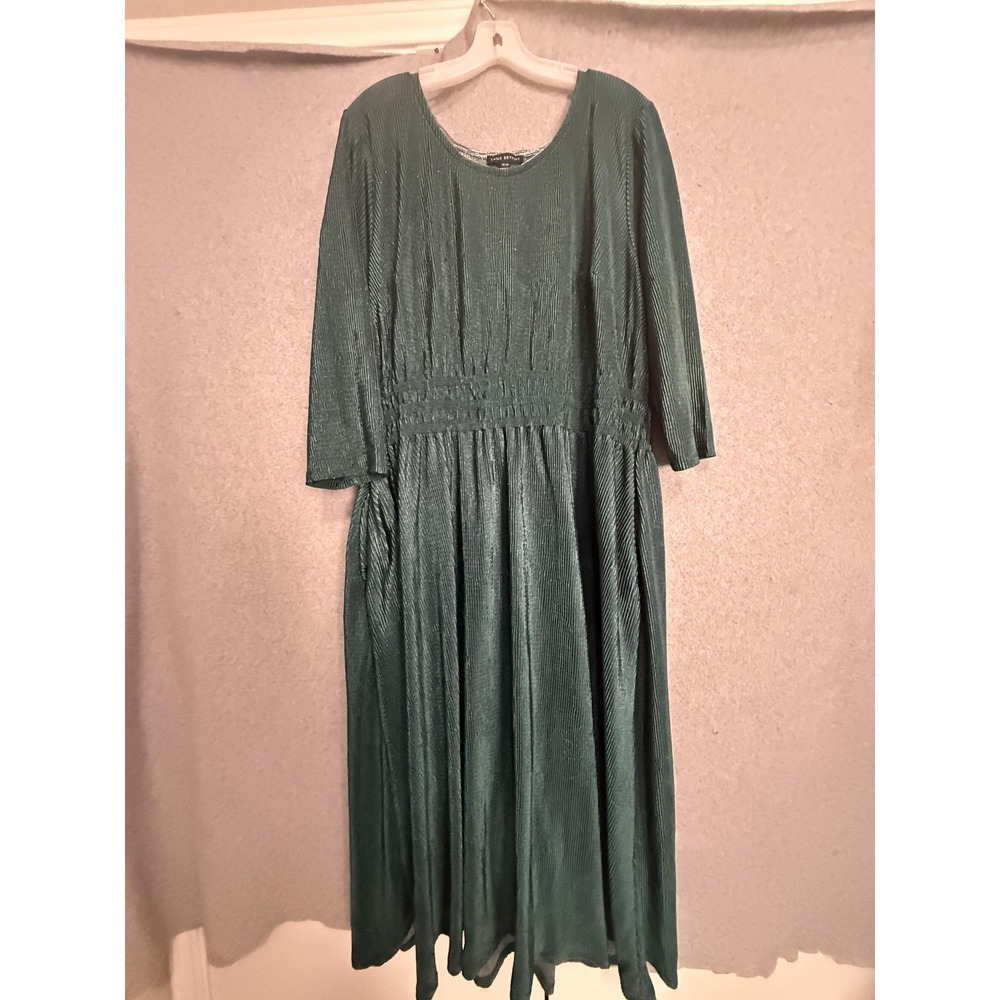 Lane Bryant Dress Womens 18/20 Green Pleated Scoop Neck Maxi Pockets Plus